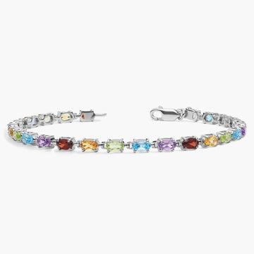 Petite Oval Multicolor Gemstone Bracelet in Sterling Silver