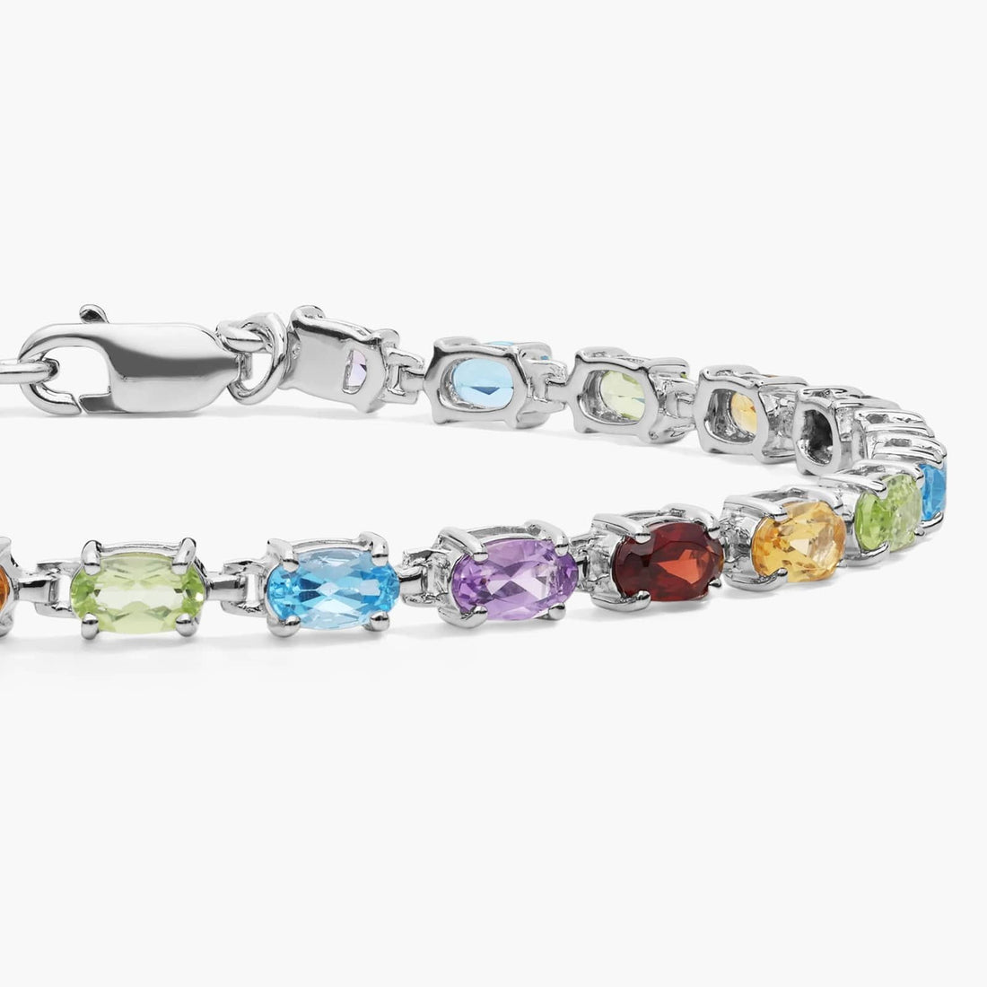 Petite Oval Multicolor Gemstone Bracelet in Sterling Silver