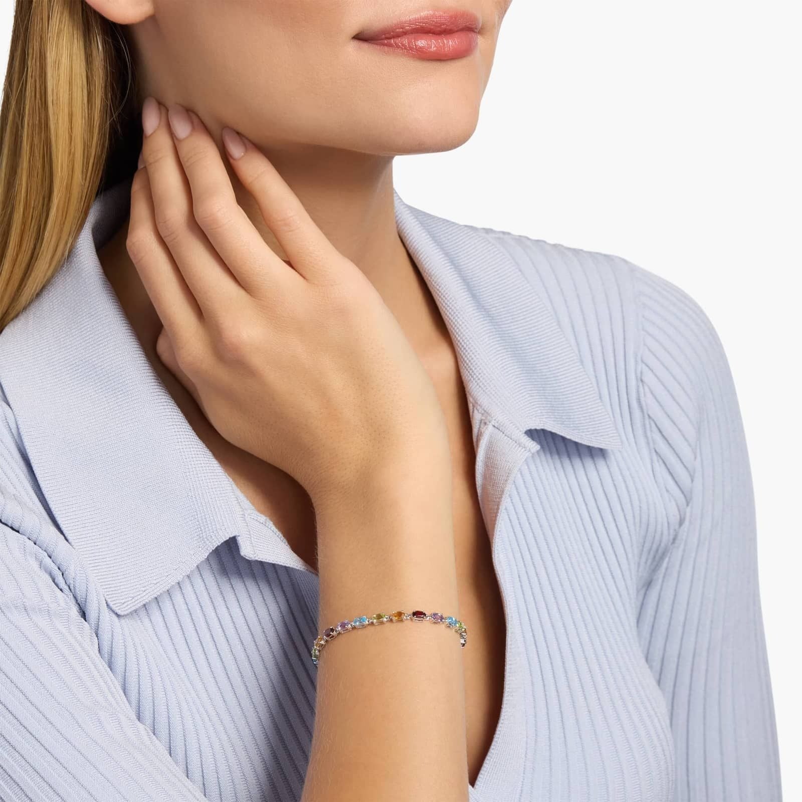 Petite Oval Multicolor Gemstone Bracelet in Sterling Silver