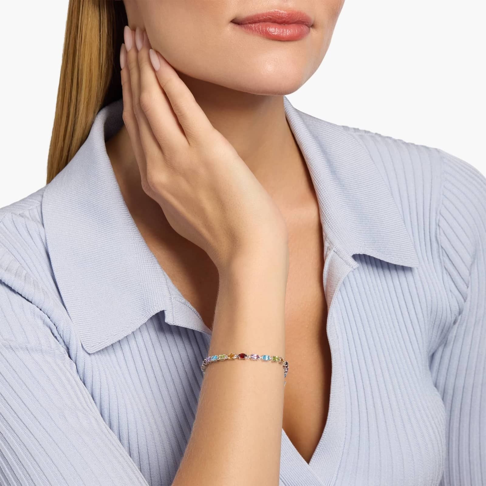 Petite Oval Multicolor Gemstone Bracelet in Sterling Silver
