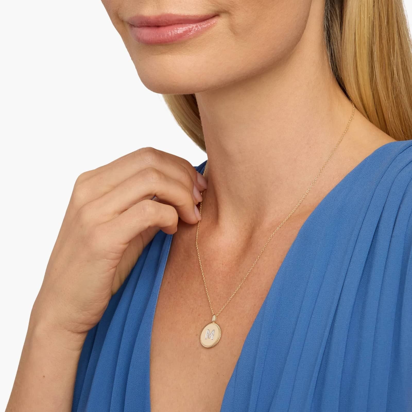 Pavé Diamond Letter M Initial Pendant in 14K Yellow Gold