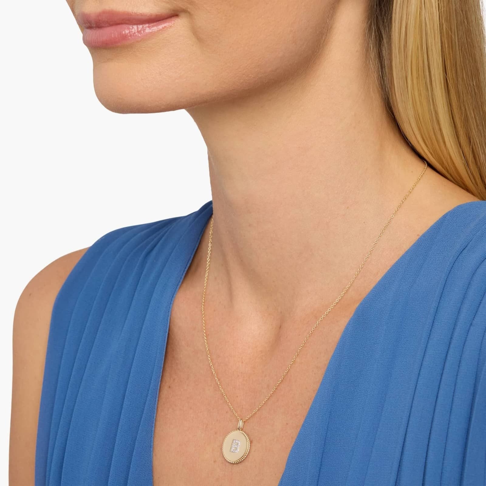 Pavé Diamond Letter B Initial Pendant in 14K Yellow Gold