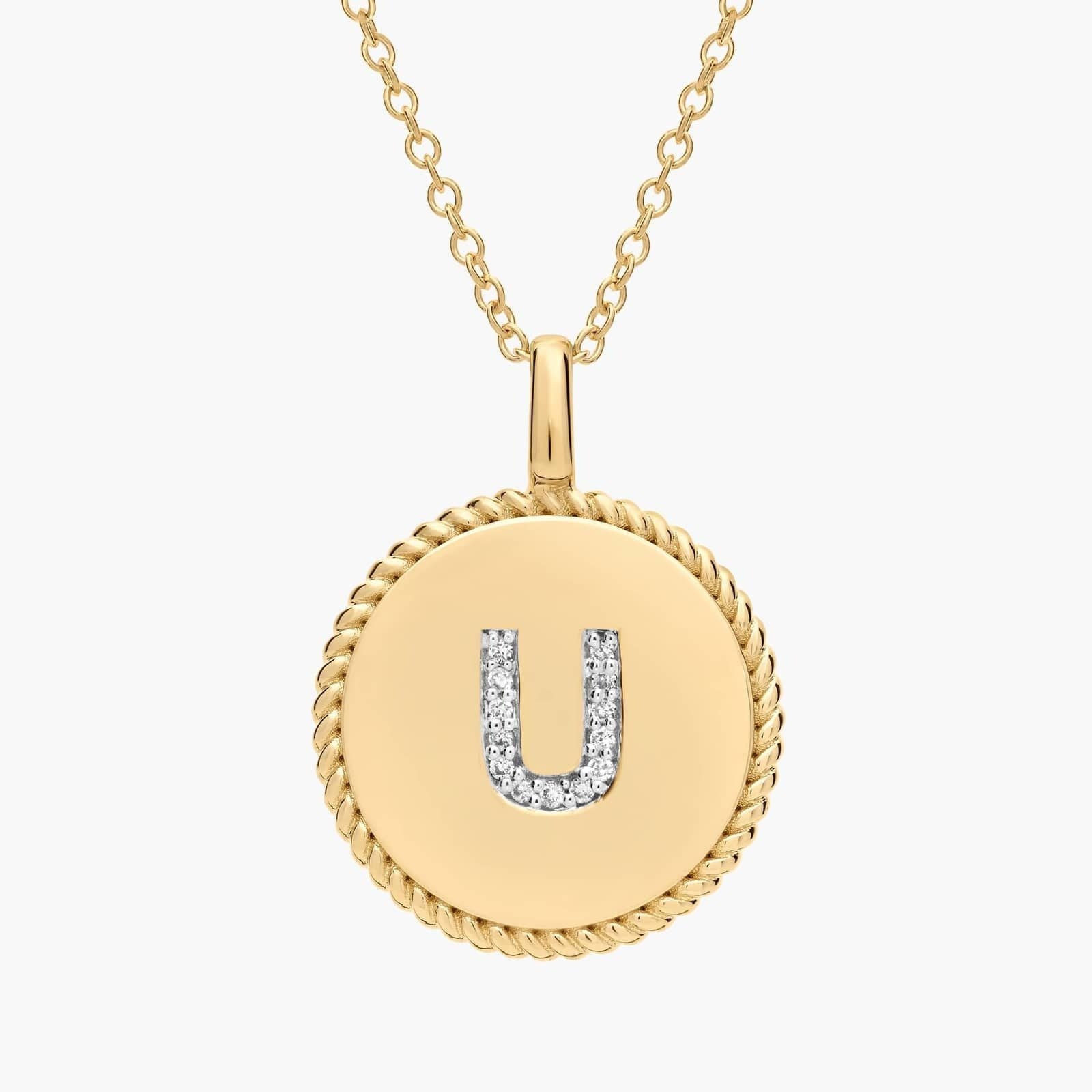 Pavé Diamond Letter U Initial Pendant in 14K Yellow Gold