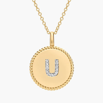 Pavé Diamond Letter U Initial Pendant in 14K Yellow Gold