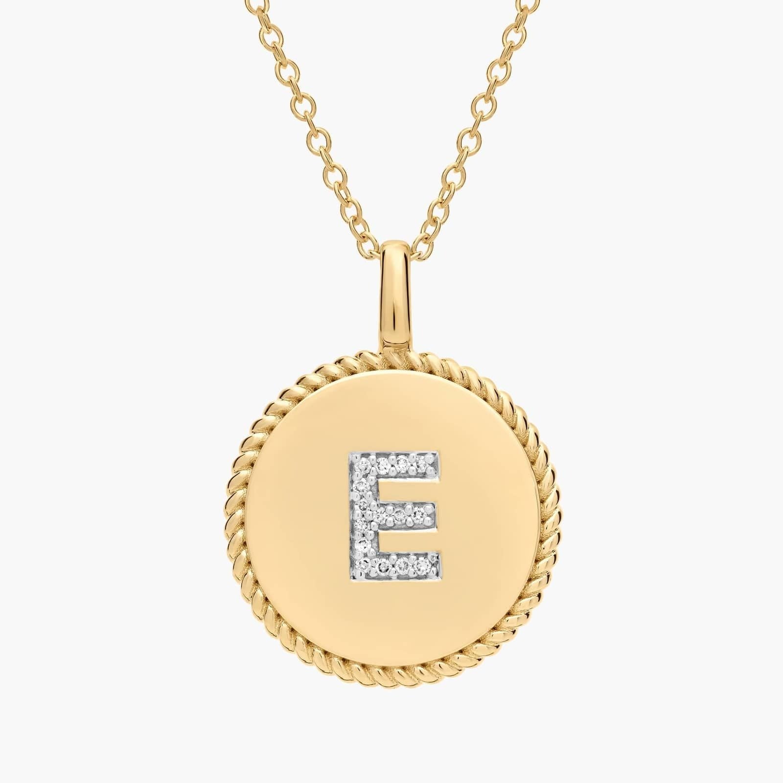 Pavé Diamond Letter E Initial Pendant in 14K Yellow Gold