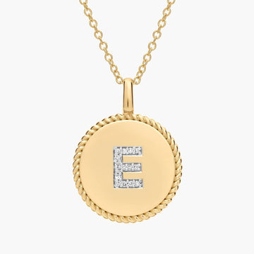 Pavé Diamond Letter E Initial Pendant in 14K Yellow Gold
