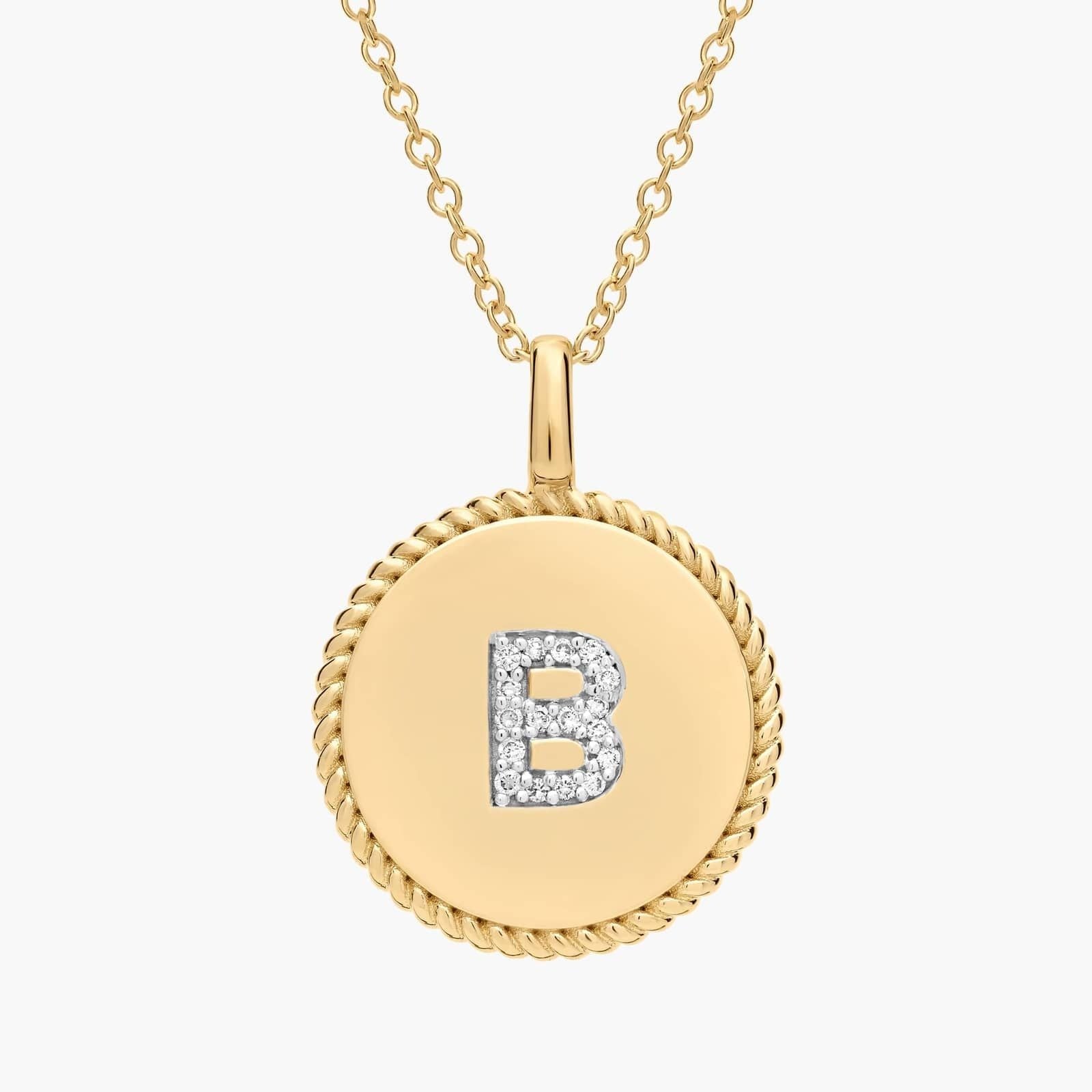 Pavé Diamond Letter B Initial Pendant in 14K Yellow Gold