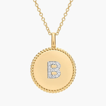 Pavé Diamond Letter B Initial Pendant in 14K Yellow Gold
