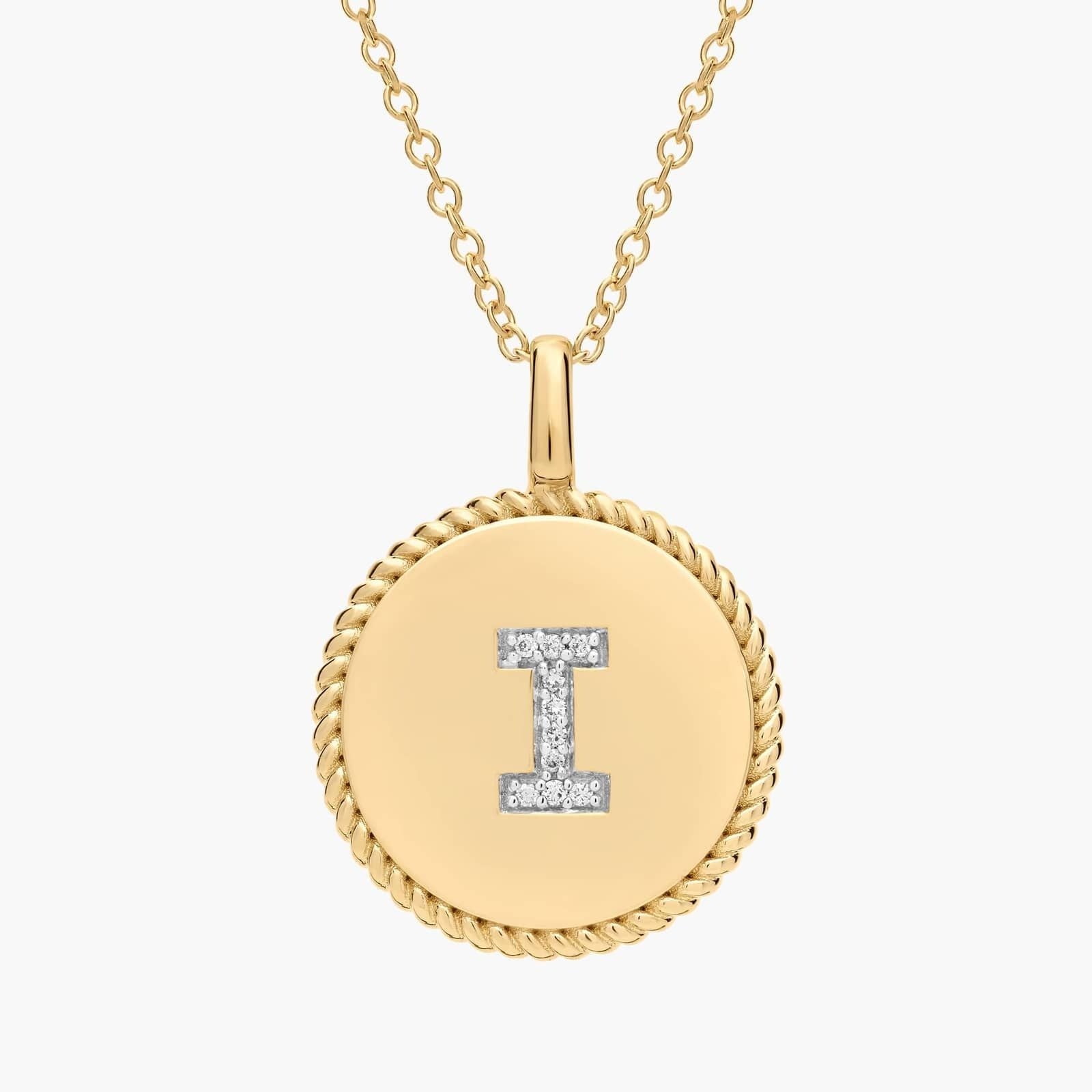 Pavé Diamond Letter I Initial Pendant in 14K Yellow Gold
