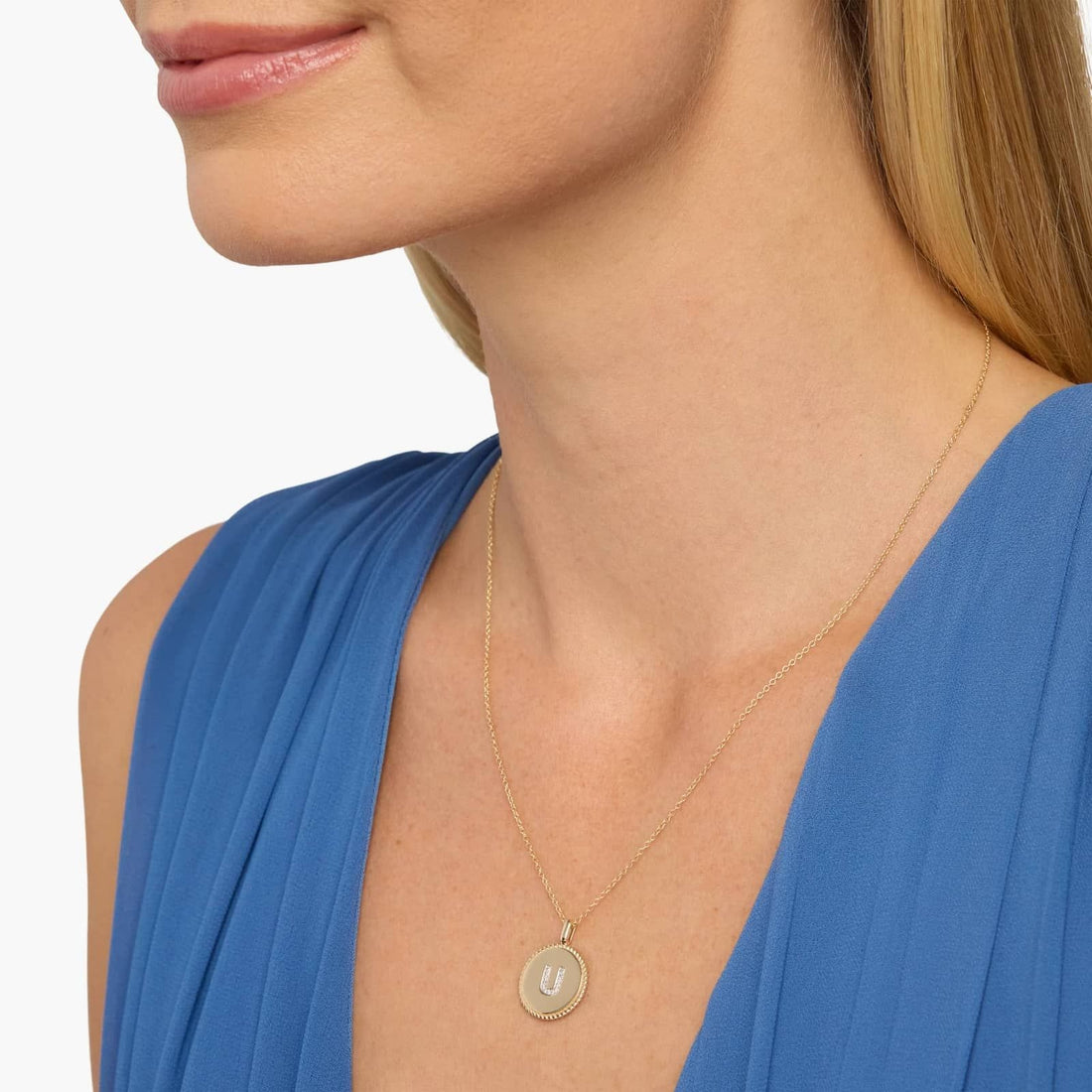 Pavé Diamond Letter U Initial Pendant in 14K Yellow Gold