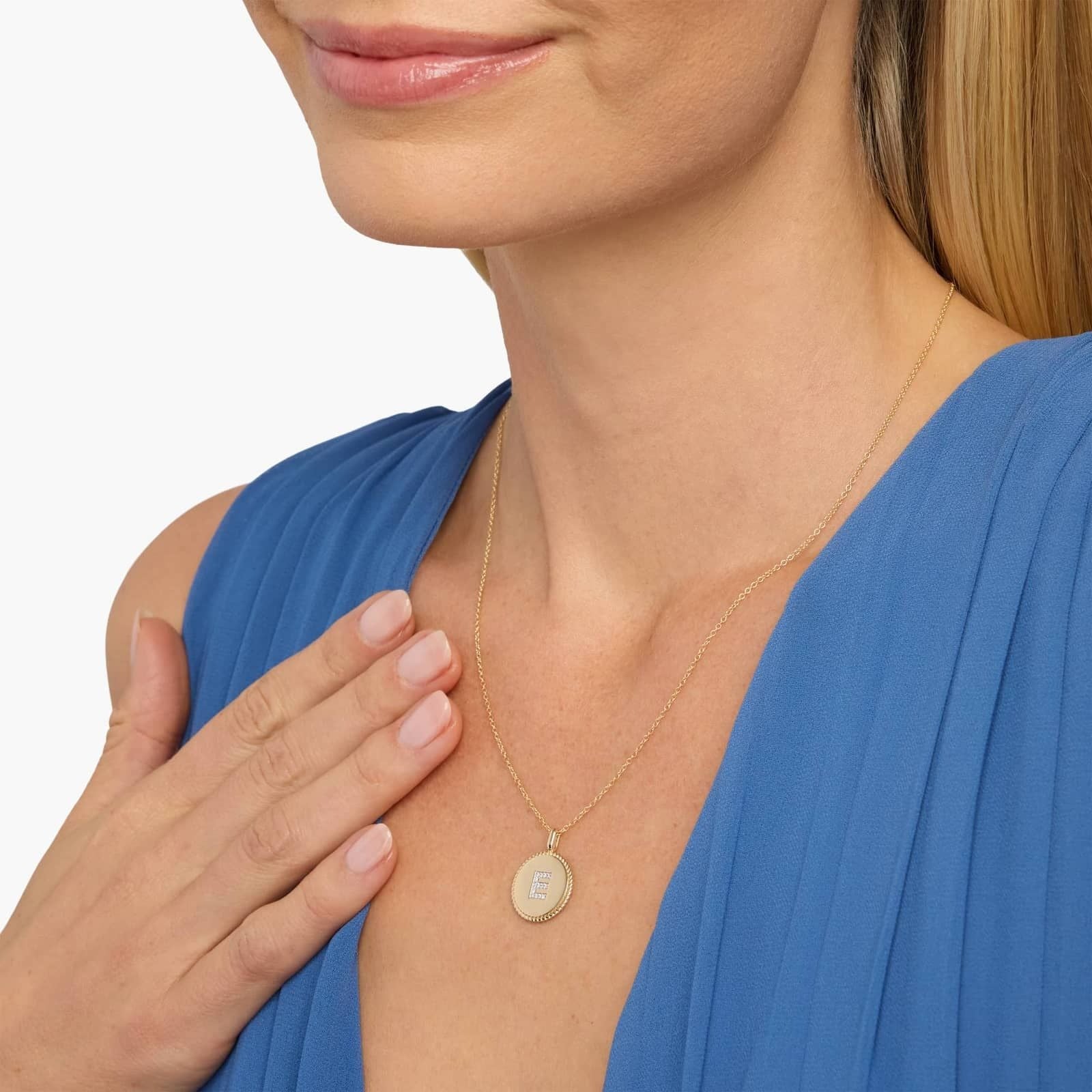 Pavé Diamond Letter E Initial Pendant in 14K Yellow Gold