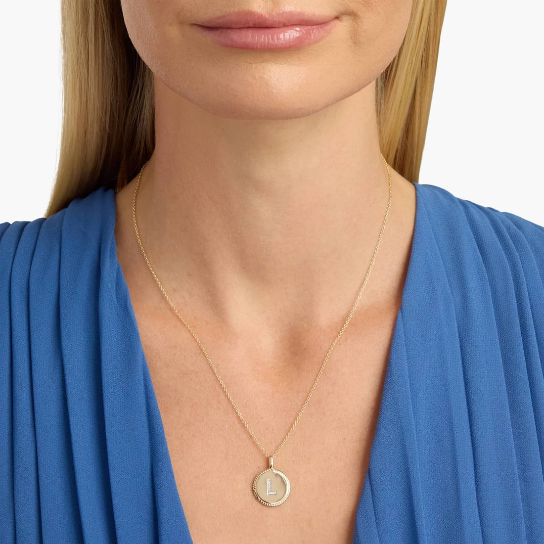 Pavé Diamond Letter L Initial Pendant in 14K Yellow Gold