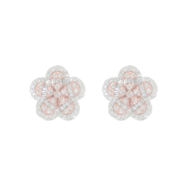 Diamond Flower Earrings in 10K Rose & White Gold (3.82g)