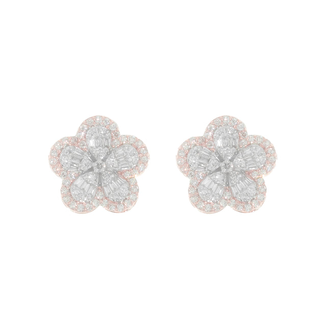 Diamond Flower Earrings in 10K Rose & White Gold (3.67g)