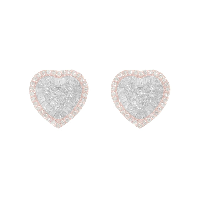 Diamond Heart Earrings in 10K Rose & White Gold