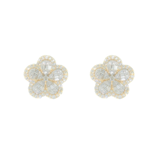 Diamond Flower Earrings in 10K Yellow Gold (3.78g)