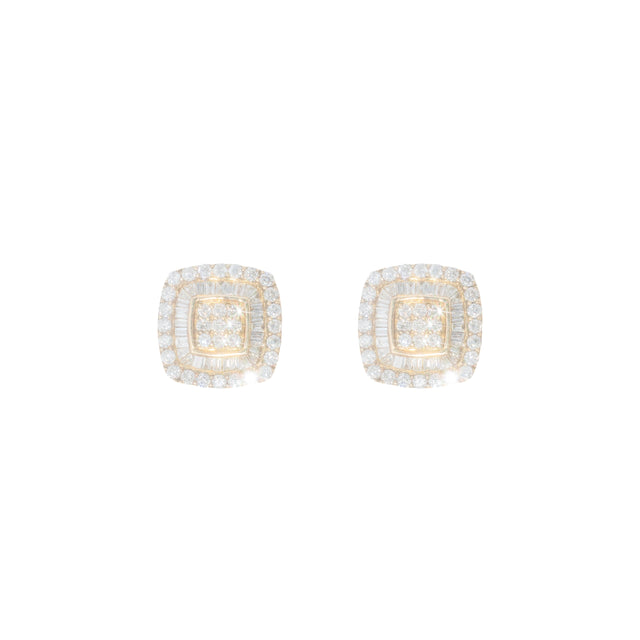 1.06 CTW Diamond & Baguette Earrings in 14K Yellow Gold