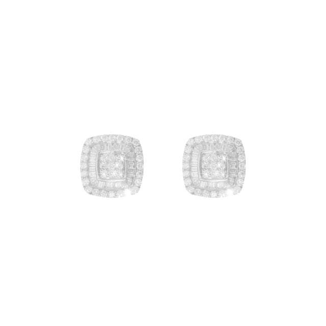 1.06 CTW Diamond & Baguette Earrings in 14K White Gold