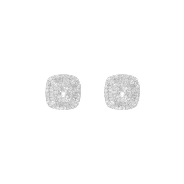 0.93 CTW Diamond & Baguette Earrings in 14K White Gold