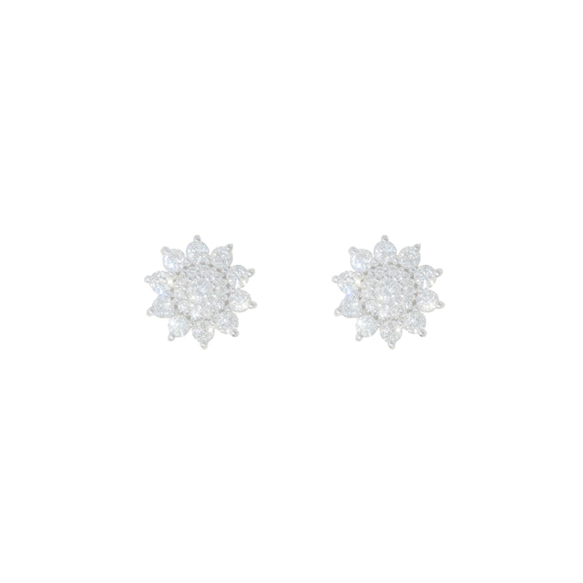 0.99 CTW Diamond Flower Earrings in 18K White Gold
