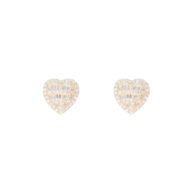 3.73 CTW Heart Diamond & Baguette Earrings in 14K Yellow Gold