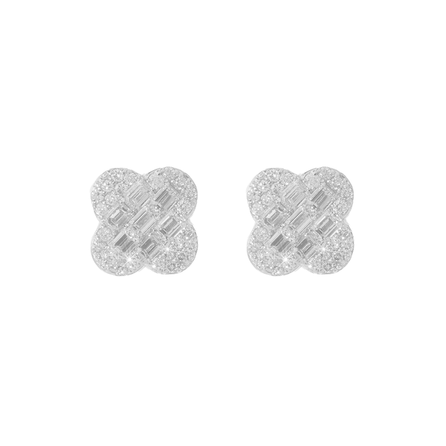 0.66 CTW Clover Leaf Diamond Earrings in 14K White Gold