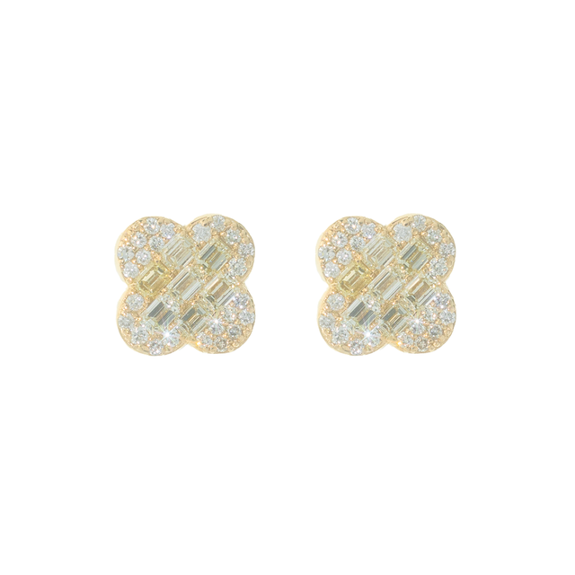 0.66 CTW Clover Leaf Diamond Earrings in 14K Yellow Gold