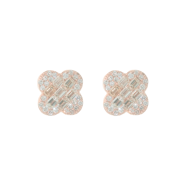 0.66 CTW Clover Leaf Diamond Earrings in 14K Rose Gold