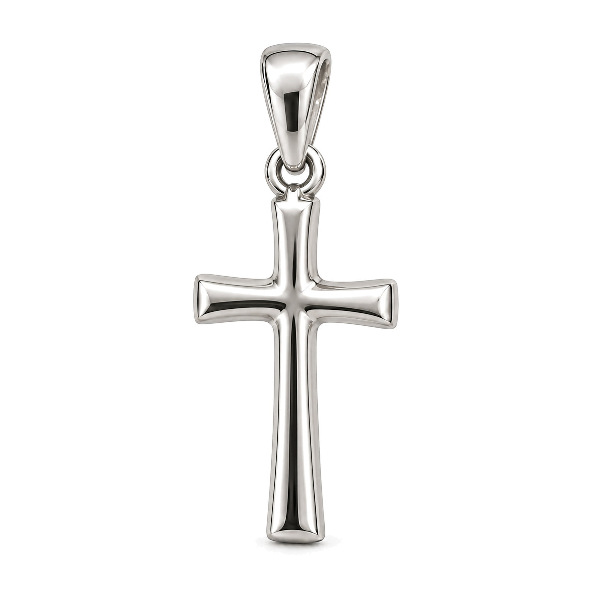 Mini Cross Sterling Silver Pendant — white-background product view; AI-generated design rendering; pendant only