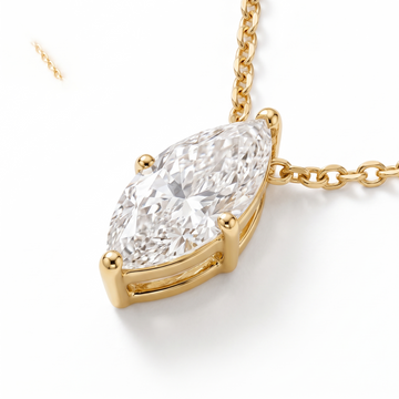 Marquise-cut diamond solitaire necklace, gemstone and setting detail — AI-generated design representation