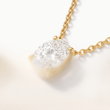 Oval-cut diamond solitaire necklace, gemstone and setting detail — AI-generated design representation
