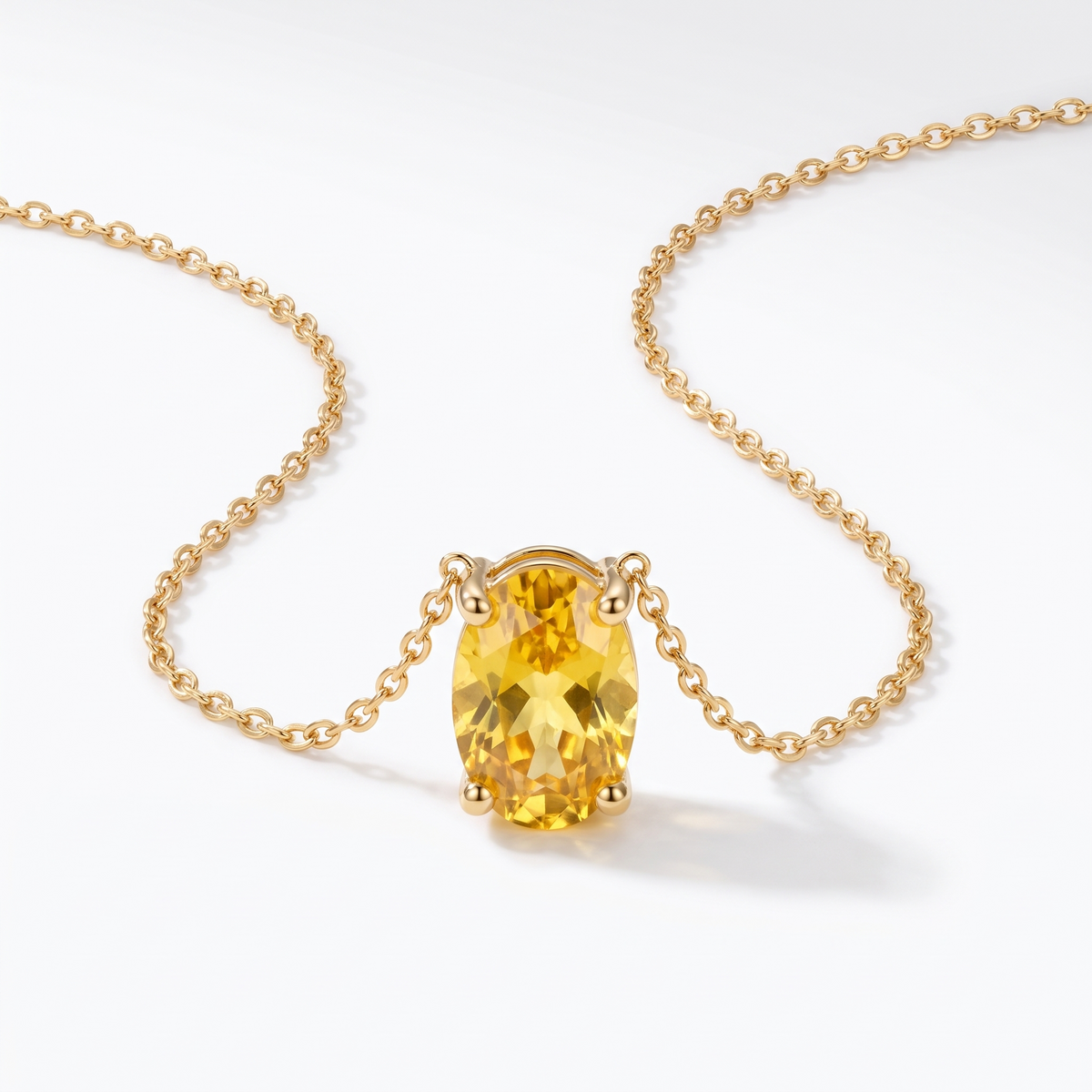 Oval-cut yellow sapphire solitaire necklace in solid gold, catalog view — AI-generated design representation