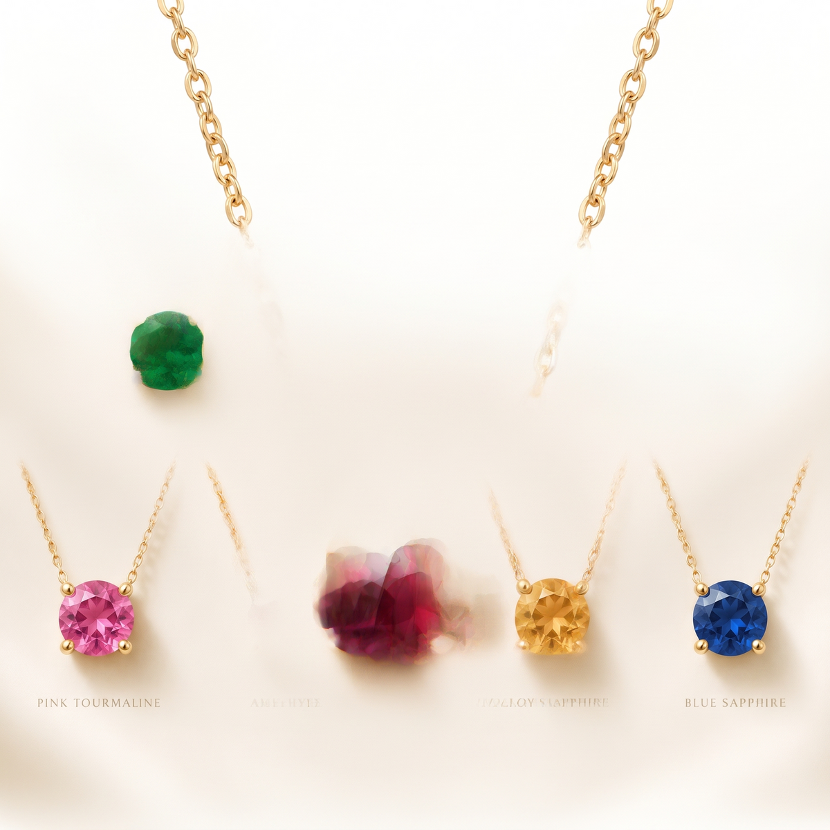 Round-cut ruby solitaire necklace in solid gold, catalog view — AI-generated design representation