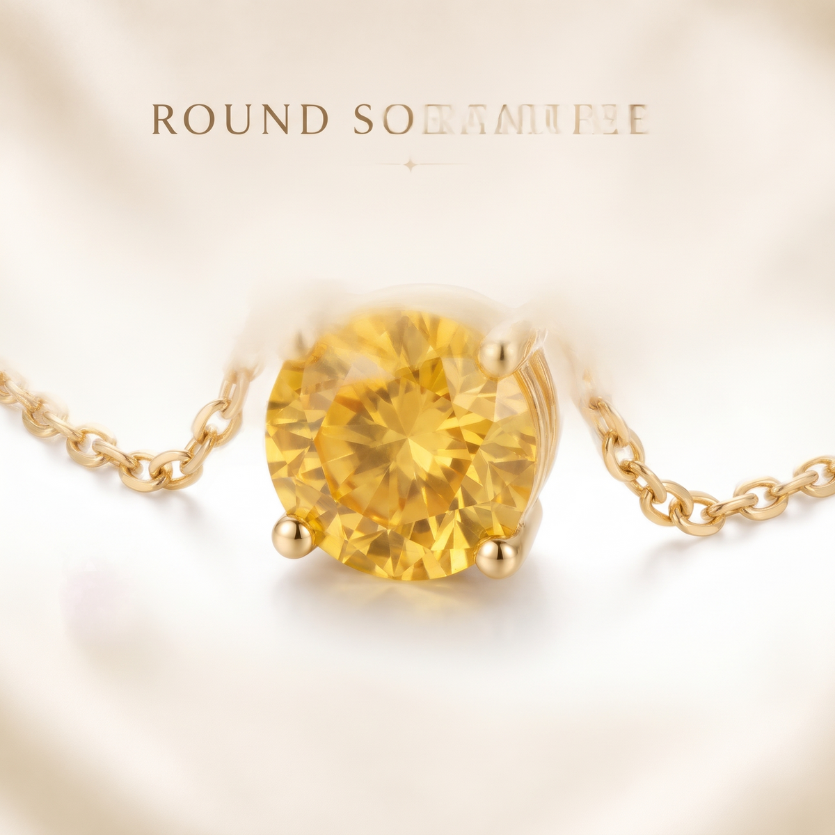 Round-cut yellow sapphire solitaire necklace, gemstone and setting detail — AI-generated design representation
