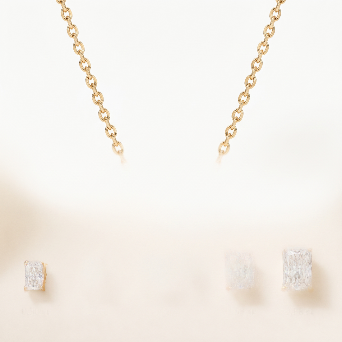 Radiant-cut diamond solitaire necklace in solid gold, catalog view — AI-generated design representation