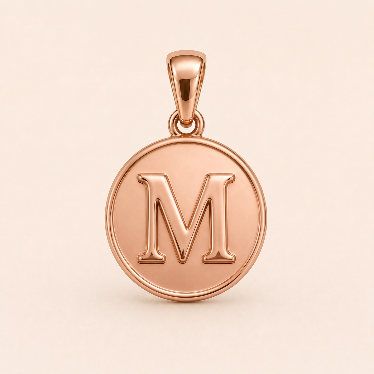 Mini Initial M Medallion in rose gold — AI-generated color variation rendering