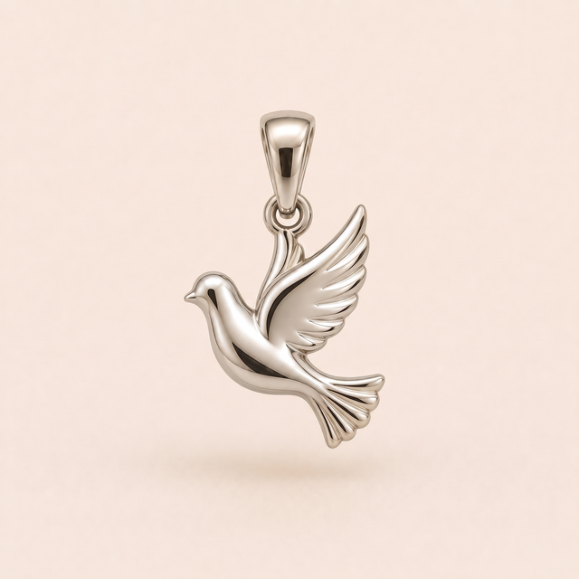 Dove pendant — reused white-gold design rendering for sterling silver