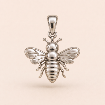 Bee pendant — reused white-gold design rendering for sterling silver