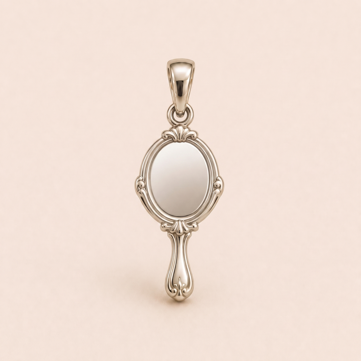 Mini Vanity Mirror Pendant in white gold — AI-generated color variation rendering