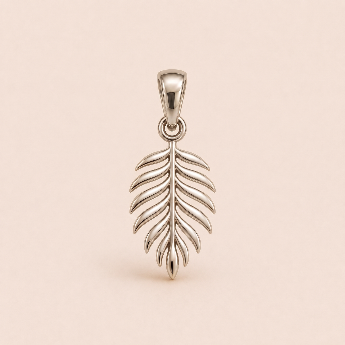 Mini Palm Leaf Pendant in white gold — AI-generated color variation rendering