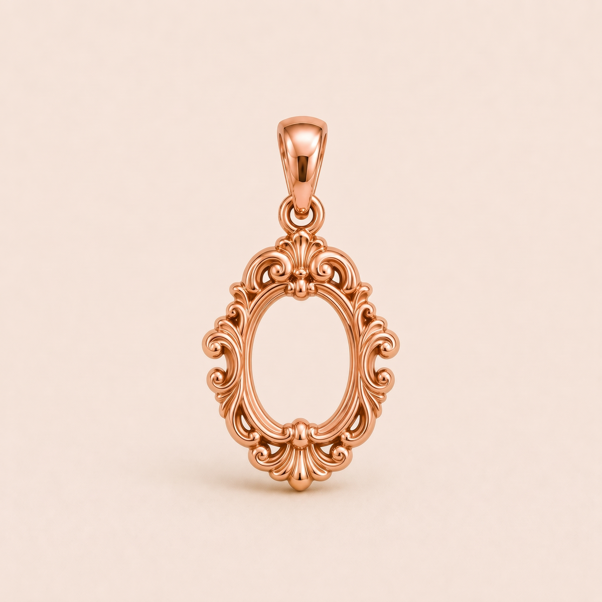 Mini Baroque Frame Pendant in rose gold — AI-generated color variation rendering