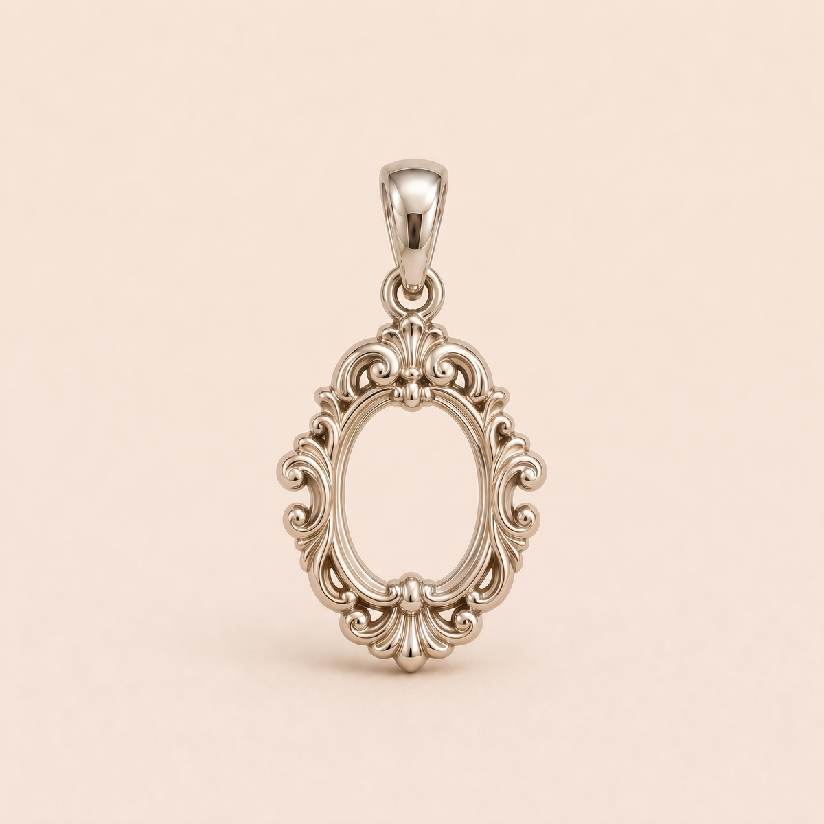Mini Baroque Frame Pendant in white gold — AI-generated color variation rendering