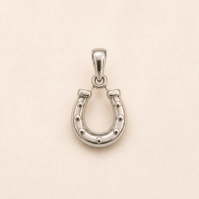 Horseshoe pendant — reused white-gold design rendering for the sterling-silver counterpart