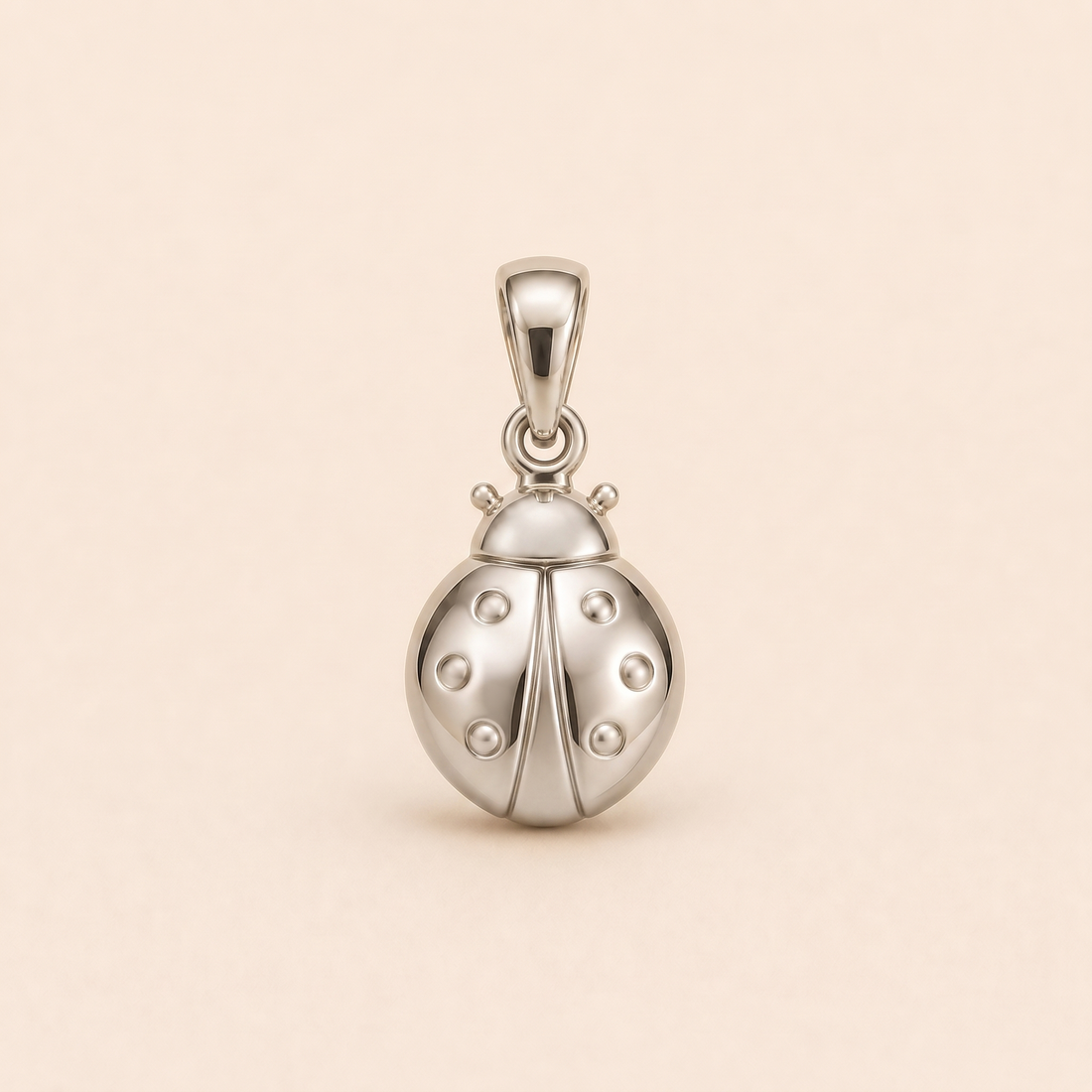 Ladybug pendant — reused white-gold design rendering for sterling silver