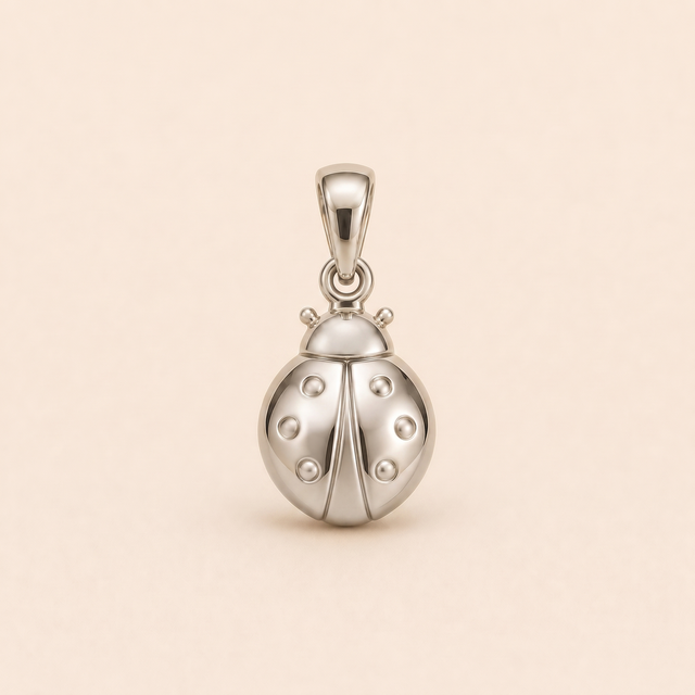 Ladybug pendant — reused white-gold design rendering for sterling silver