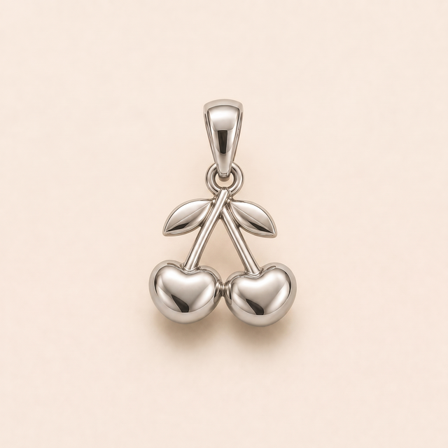 Mini Cherry Pendant in white gold — AI-generated color variation rendering