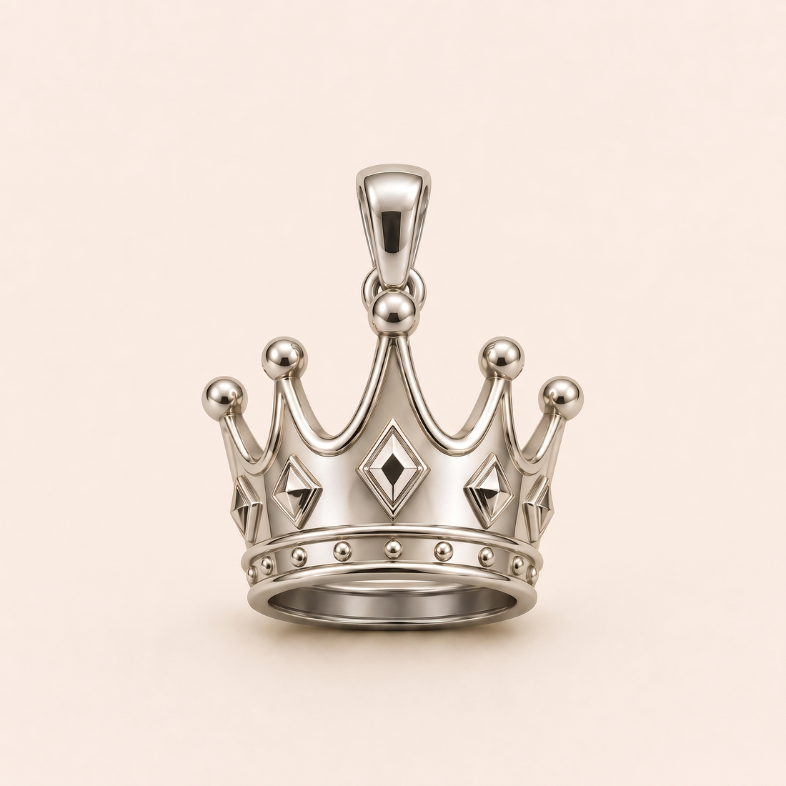 Crown pendant — reused white-gold design rendering for sterling silver