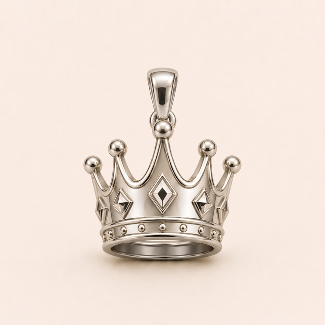 Crown pendant — reused white-gold design rendering for sterling silver