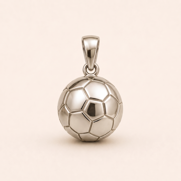 Soccer ball pendant — reused white-gold design rendering for sterling silver