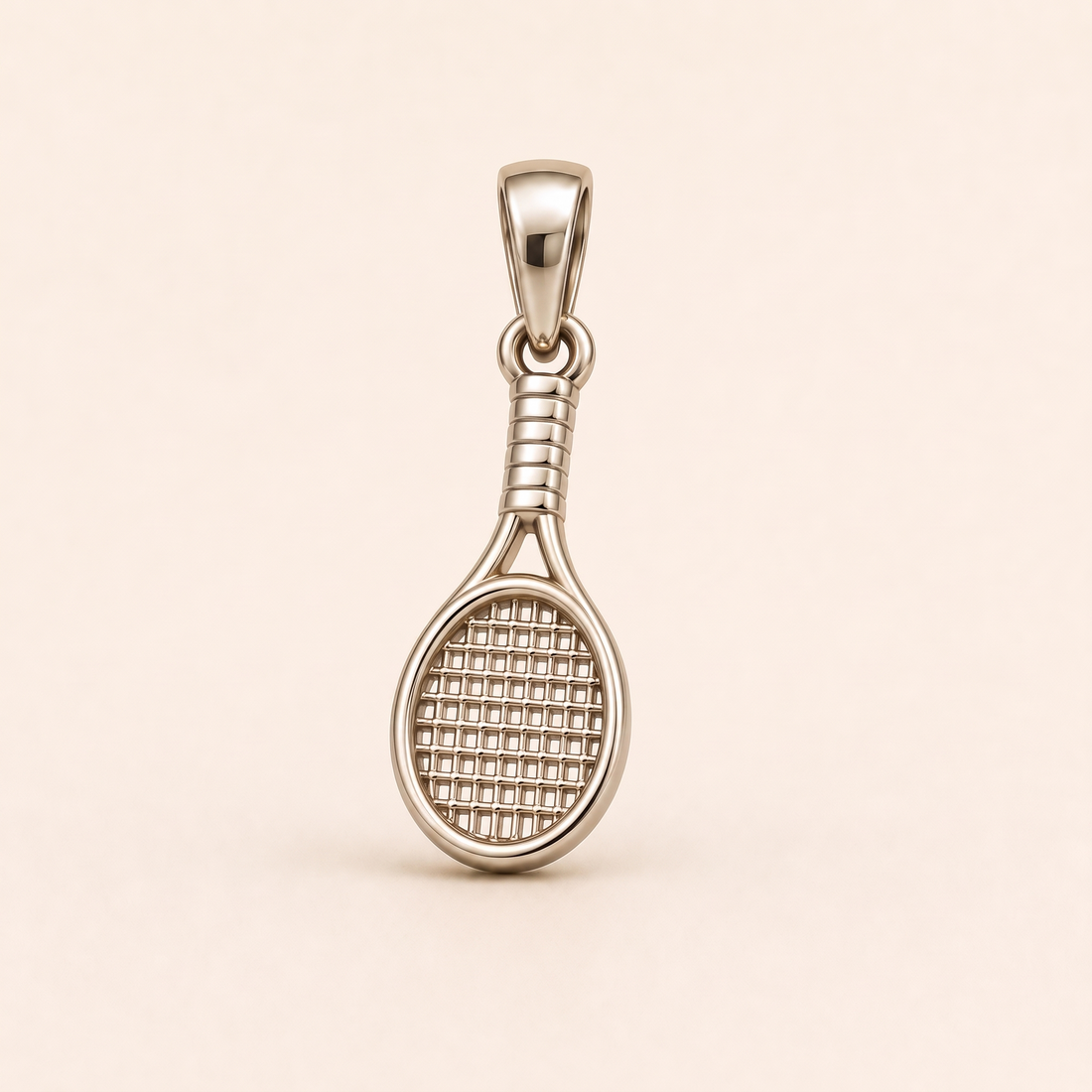 Mini Tennis Racket Pendant in white gold — AI-generated color variation rendering